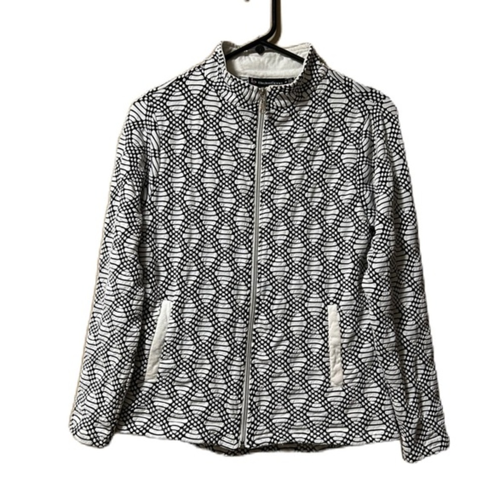 Birdee Sport Medium Jacket Golf Black White  Mock Neck Stretch Knit Geometric